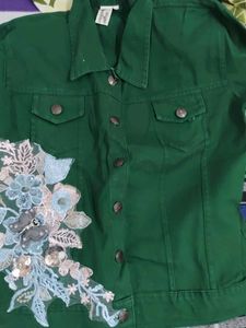 Embellished Green Denim Jacket