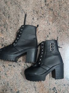 Chunky Black Lace-Up Boots