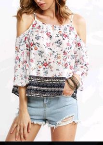 Boho Floral Cold Shoulder Blouse