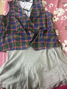 Plaid Wrap Vest Top with skirt