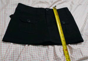 Black Cotton Blend Girls' Mini Skirt