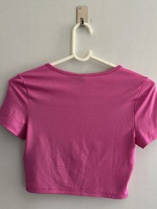 H&amp;M Pink Rhinestone Heart Crop Top