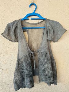 Gray Knit Open Front Cardigan