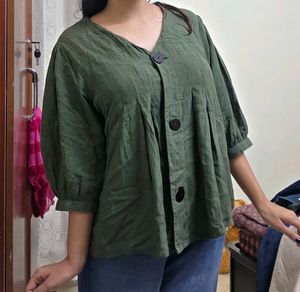 Olive Green Button-Up Top