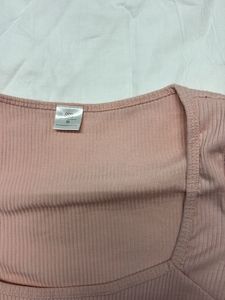 Chic Ribbed Square Neck Top - Pink