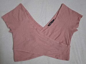Cute Pink Wrap Crop Top