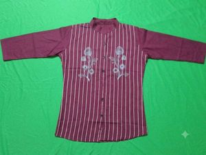 Stylish Striped Kurta with Floral Embroidery