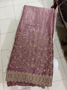 Exquisite Embroidered Silk Saree with stitched blo