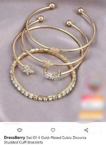 Set of 4 Gold-Plated CZ Studded Cuff Bracelets