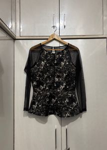 Elegant Black &amp; White Peplum Top