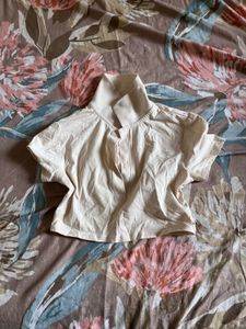 Cream Cropped Polo Top