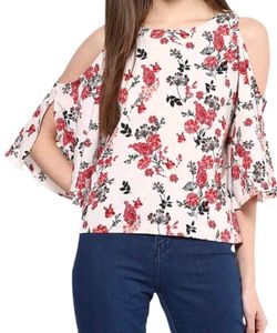 Floral Cold-Shoulder Flutter Sleeve Top