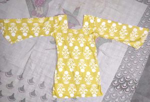 Yellow Floral Print short kurti