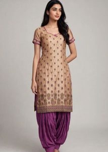 Elegant Beige Kurta Set with Purple Patiala