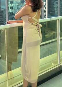 Elegant Cream Midi Backless Dress