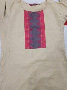 Elegant Beige Kurta Set with Pink Dupatta