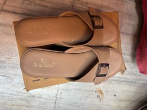 Women's Beige Buckle Slides