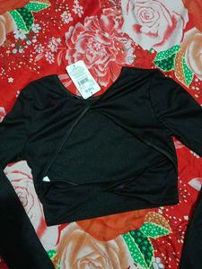 Shein Black Long Sleeve Crop Top