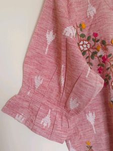 Pink Embroidered Cotton Kurta