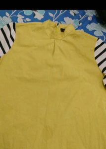 Chic Yellow Top with Striped Sleeves