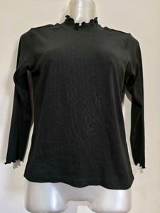 Black Ruffle Neck Long Sleeve Top