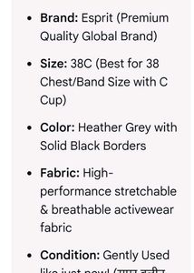 Esprit Premium Heather Grey Strappy Sports Bra (Si