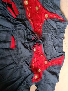 Beautiful Navy Blue &amp; Red Anarkali Kurta