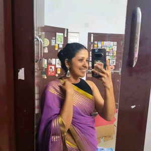 Beautiful Purple Saree with Gold Stripes
