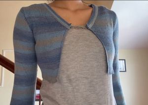 Blue Striped Cropped Cardigan