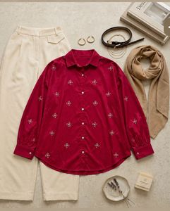 Elegant Red Embroidered Shirt