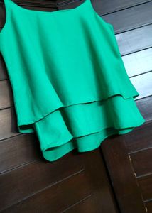 Ginger Solid Green Layered Spaghetti Top