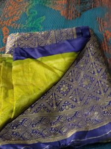 Vibrant Silk Saree with Blue Border