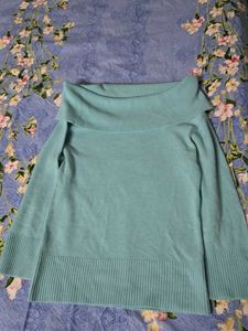 Light Blue Knit Off-the-Shoulder Sweater