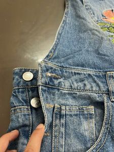 Floral Embroidered Denim Overalls