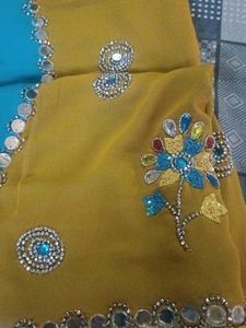 Embellished Mustard &amp; Teal Saree