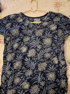 Navy Floral Print Kurta