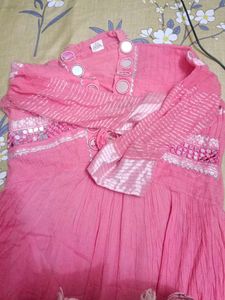 Pink Mirror Work Kurta