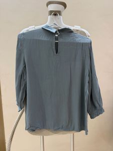 Embroidered Collar Blue Top