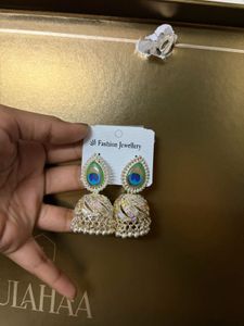 Elegant Peacock Feather Jhumka Earrings
