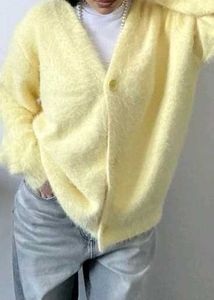 Butter yellow fur cardigan