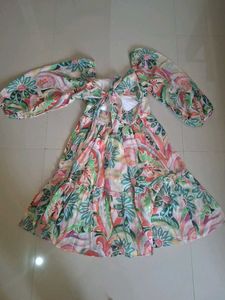 Boho Floral Print Puff Sleeve Mini Dress 1timeuse