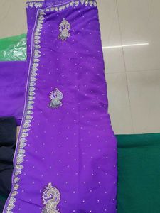 Purple Saree With Bead Work For Women