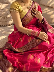 Elegant Pink Silk Saree with Gold Zari