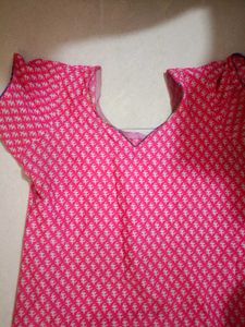 Pink Printed Cotton Kurti Blouse