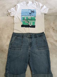 Miami Beach Graphic Tee &amp; Denim Shorts Set