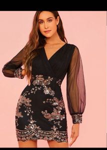 Black Floral Sequin Dress