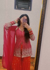 Embroidered Pink &amp; Orange Sharara Set