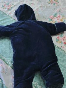 Navy Blue Velour Snowsuit with Gold Buttons