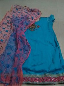 Gorgeous Stone Work Blue Top With Duppatta