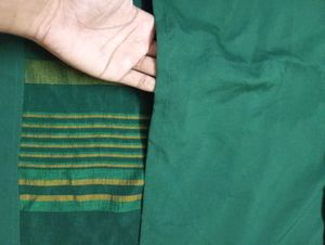 Green &amp; Gold Striped Kurta with Embellishment